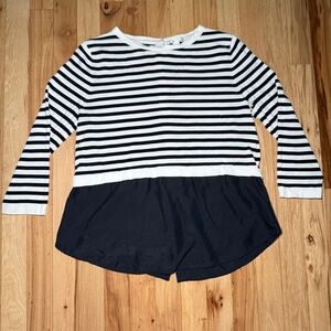 COS Cotton Stripe 3/4 Sleeve Silk Panel Top